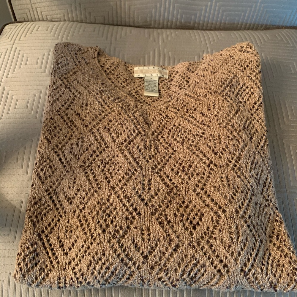 Sigrid Olsen Tan Knit V Neck Cotton Sweater